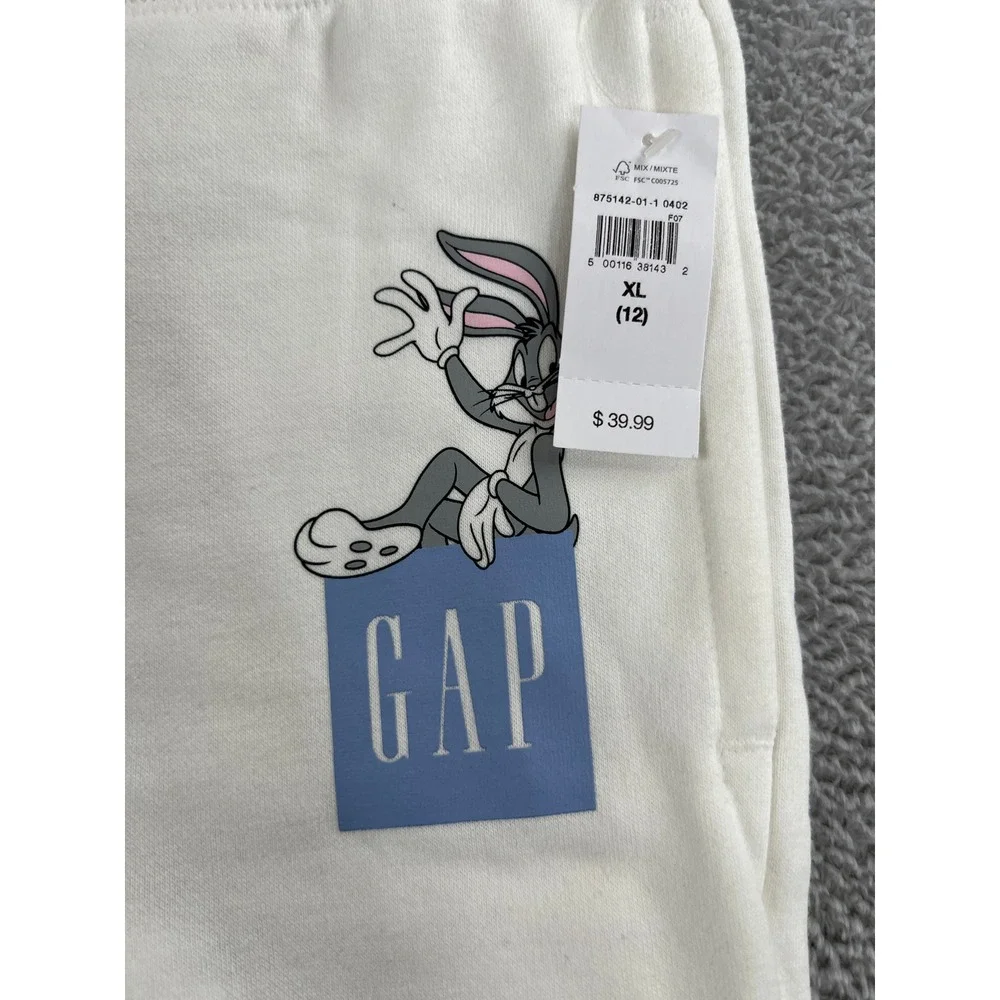 GAP Bugs Bunny Looney Tunes Fleece Joggers XL 12 Off White Kids Streetwear Sweat